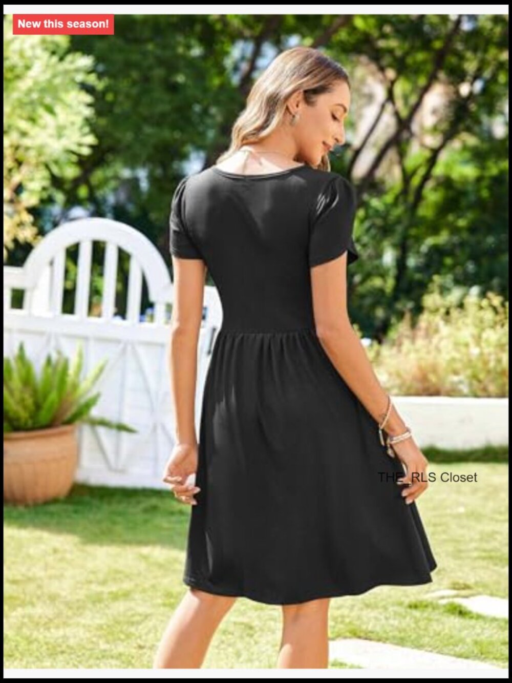 V Neck Mini Dress with Pockets Petal Sleeve Button Down Swing Dress - Picture 5 of 7